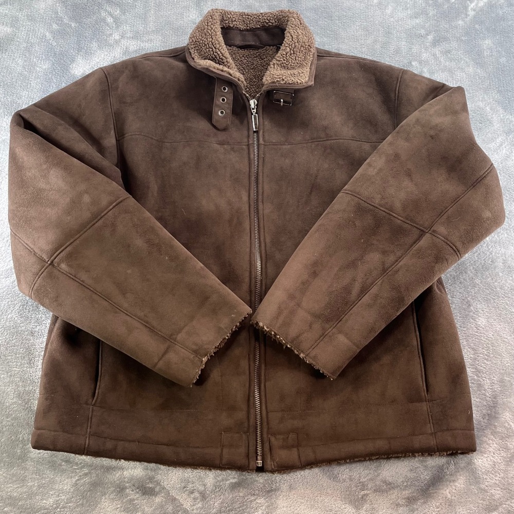 Impermeable by Weatherproof Mens Brown Faux Suede Sherpa Lined Bomber Jacket L
